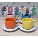 Ver imagem 1 de Jogo 4 xícaras de Café e Chá com pires - 200 ml Empilháveis - Porcelana Colorida