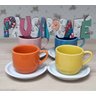 Jogo 4 xícaras de Café e Chá com pires - 200 ml Empilháveis - Porcelana Colorida - 1
