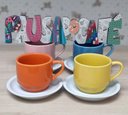 Ver imagem 1 de Jogo 4 xícaras de Café e Chá com pires - 200 ml Empilháveis - Porcelana Colorida