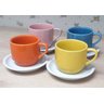 Jogo 4 xícaras de Café e Chá com pires - 200 ml Empilháveis - Porcelana Colorida - 7