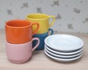 Ver imagem 3 de Jogo 4 xícaras de Café e Chá com pires - 200 ml Empilháveis - Porcelana Colorida