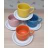 Jogo 4 xícaras de Café e Chá com pires - 200 ml Empilháveis - Porcelana Colorida - 6