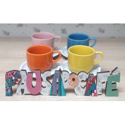 Jogo 4 xícaras de Café e Chá com pires - 200 ml Empilháveis - Porcelana Colorida - 5