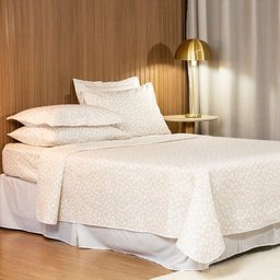 Cobre Leito Casal Padrão Bouti Basic Estampado 180 Fios 3 Peças - Poa Creme - 2