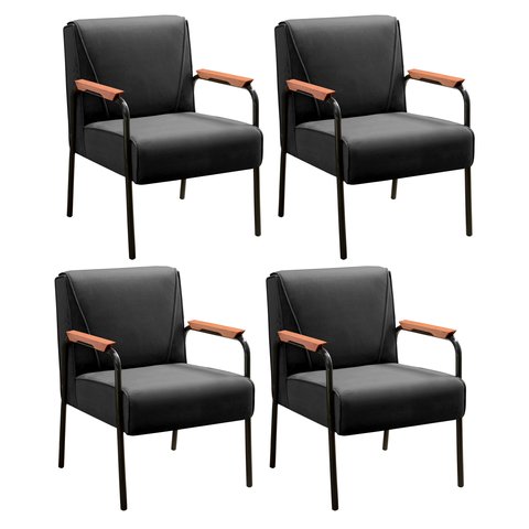 Kit 04 Poltronas Decorativas Jade para Sala de Estar, Recepção - Veludo Preto