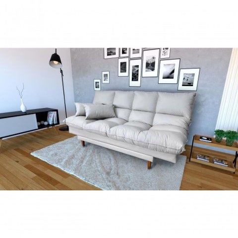 Sofá Cama Andorra com Banqueta Corano 3 Lugares Reclinável Império Branco 036