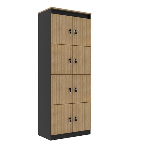 Armário Locker Guarda Volumes 8 Portas com Chave Amêndoa/Preto ME4202