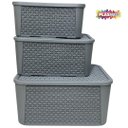 Ver imagem 3 de Kit 3 Caixas Organizadoras Cinza Tampa Rattan Retangular Plasnew