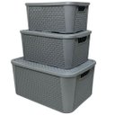 Ver imagem 4 de Kit 3 Caixas Organizadoras Cinza Tampa Rattan Retangular Plasnew