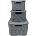 Ver imagem 2 de Kit 3 Caixas Organizadoras Cinza Tampa Rattan Retangular Plasnew
