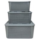 Ver imagem 1 de Kit 3 Caixas Organizadoras Cinza Tampa Rattan Retangular Plasnew