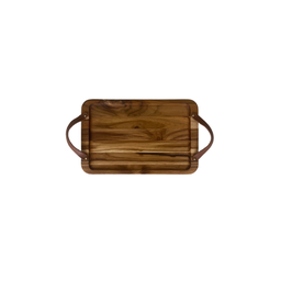 Tábua de Servir Rebaixada com Alça de Couro M - Madeira de Teca 34x22x2cm - 1