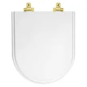 Ver imagem 1 de Tampa de Vaso Laqueado Com Amortecedor Duna Branco para Bacia Deca com Ferragem Dourada