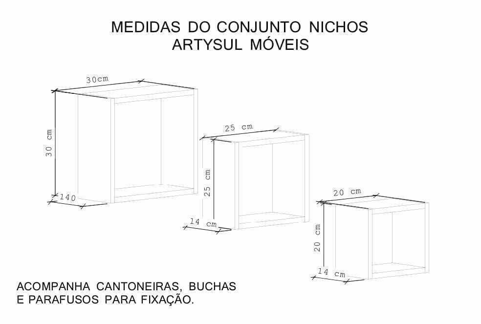 Kit 3 Nichos Decorativos na Cor Louro Freijó - 4