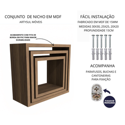 Kit 3 Nichos Decorativos na Cor Louro Freijó - 3