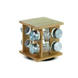 Jogo de Porta Condimentos com Suporte Giratório em Bambu com 8 Potes 90ml Mimo Style - 1