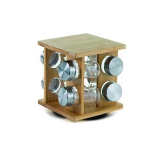 Jogo de Porta Condimentos com Suporte Giratório em Bambu com 8 Potes 90ml Mimo Style