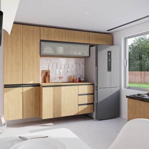 Cozinha Modulada 5 Peças 3 Aéreos 1 Balcão 1 Paneleiro Nara CabeCasa MadeiraOriginals Marrom/Avena