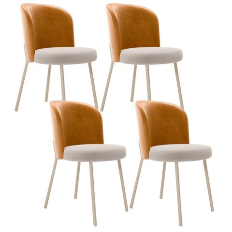 Kit 4 Cadeiras Sala de Jantar Estofada Gavi Arena L02 Couríssimo Whisky Bouclê Creme - Lyam Decor