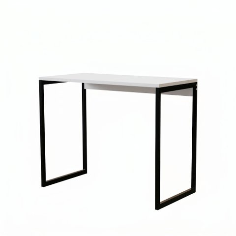 Escrivaninha Slim Home Office Retangular Mdf e Aço Quarto Escritório Branco/pé Preto - Lh Móveis