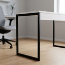 Ver imagem 4 de Escrivaninha Slim Home Office Retangular Mdf e Aço Quarto Escritório Branco/pé Preto - Lh Móveis