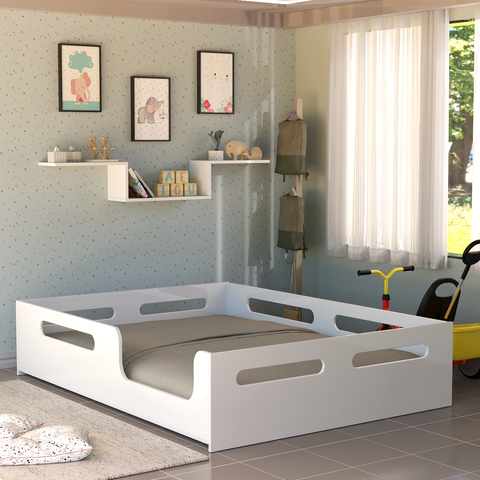 Cama Casal Montessoriana Baixa com Proteção Lateral e Colchão