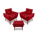 Ver imagem 1 de Kit C/2 Poltronas Opala + 01 Puff Opala Elegante Suede Vermelho