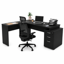 Ver imagem 1 de Conjunto Mesa Pedestal em L com Gavetas e Cadeira de Escritório Ergonômicas - Preto