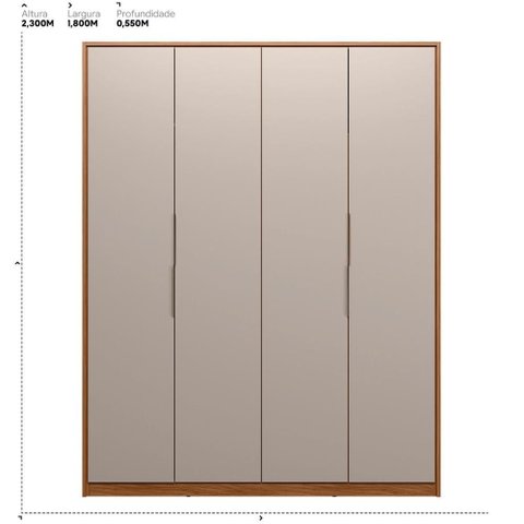 Guarda Roupa Casal 4 Portas 3 Gavetas Attore Nogueira/Nude Prime Tx Démobile