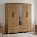 Ver imagem 1 de Guarda Roupa Casal com Espelho 5 Portas 6 Gavetas 208cm Madeira Maciça Zahav F06 Freijó - Lyam