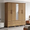 Ver imagem 4 de Guarda Roupa Casal com Espelho 5 Portas 6 Gavetas 208cm Madeira Maciça Zahav F06 Freijó - Lyam