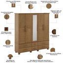 Ver imagem 5 de Guarda Roupa Casal com Espelho 5 Portas 6 Gavetas 208cm Madeira Maciça Zahav F06 Freijó - Lyam