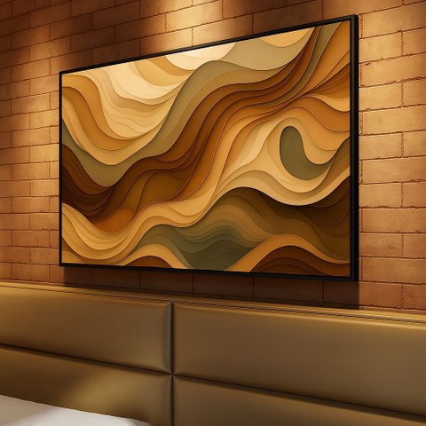 Quadro Abstrato Ondas de Terra Movimento em Tons Naturais