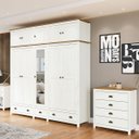 Ver imagem 1 de Conjunto Quarto: Guarda-roupa 10 Portas, Cômoda 4 Gavetas Topázio Branco/freijó Madeira Pinus - Fine