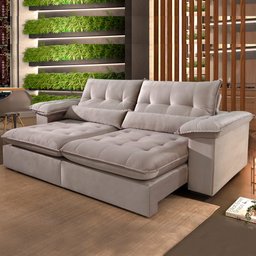 Sofá 2,90m Retrátil e Reclinável Atlanta Com Molas ensacadas 5 Lugares Fabri Decor:Bege - 1