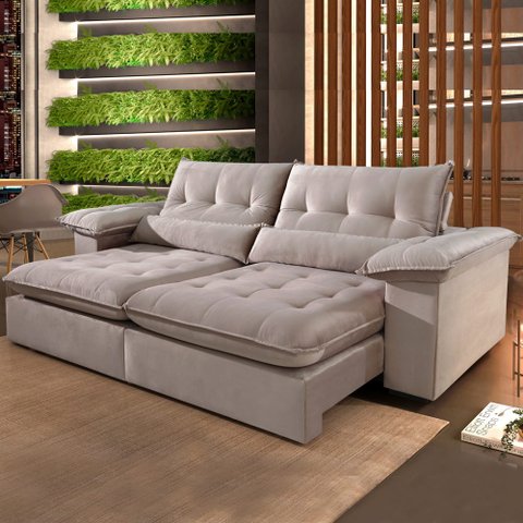 Sofá 2,90m Retrátil e Reclinável Atlanta Com Molas ensacadas 5 Lugares Fabri Decor:Bege