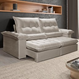 Sofá 2,90m Retrátil e Reclinável Atlanta Com Molas ensacadas 5 Lugares Fabri Decor:Bege - 2