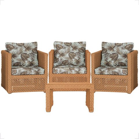 Mesa Centro e 3 Poltronas Madri Corda Náutica Estofado 6 Trama Original