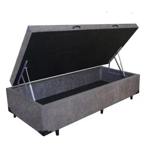 Cama Box Báu Base Solteiro. Suede Cinza