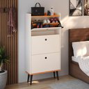 Ver imagem 2 de Kit Quarto Sapateira 3 Gavetas Basculantes e Mesinha Lateral Pequena com Nicho Off White/Cinamomo