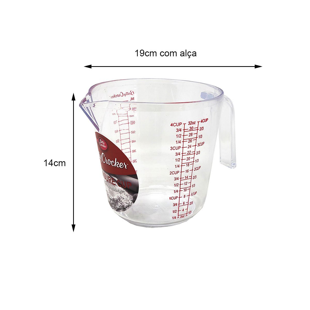 Jarra Medidora Acrílico Marcador Copo Medidor Alça Receitas Utensílio Cozinha Multiuso Medição 900ml - 3