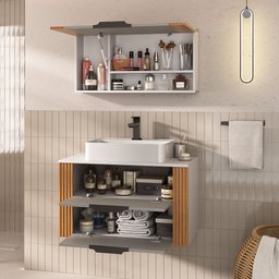 Conjunto Gabinete Banheiro Taos 80cm (armário + Cuba + Espelheira + Tampo Vidro) - 3