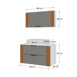 Conjunto Gabinete Banheiro Taos 80cm (armário + Cuba + Espelheira + Tampo Vidro) - 4