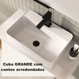 Conjunto Gabinete Banheiro Taos 80cm (armário + Cuba + Espelheira + Tampo Vidro) - 5