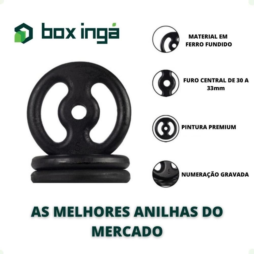 Kit Musculação com Suporte + 100 Kg de Anilhas Ferro com Barras - 9