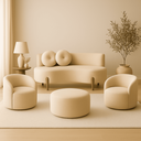 Ver imagem 5 de Kit 02 Poltronas Gaia +sofá + Puff Living Decorativo Curvo Orgânico Boucle Bege - Montanaris Decor