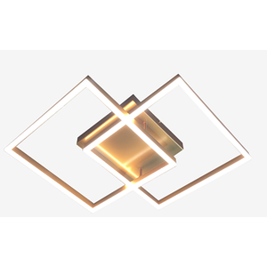 Plafon de Sobrepor Moderno Quadrados Dourado Escovado Led 76W 3200K Bivolt PARIS LUZ