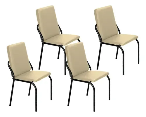 Kit 4 Cadeiras Malibu Corino Creme Tubo Martelado