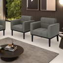 Ver imagem 1 de Kit 2 Poltronas Decorativas Karen Pés Fixo em Madeira Preto Suede Grafite G19 - Gran Belo