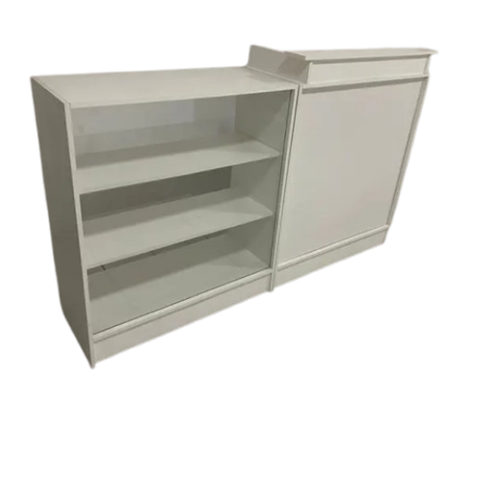 Balcão de Atendimento com Vitrine e Prateleiras Internas - Mdf Branco 120cm